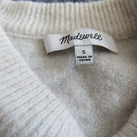 MADEWELL Crofton Striped Pullover Sweater in Coziest Yarn Heather Sesame - Sz S - Picture 13 of 15